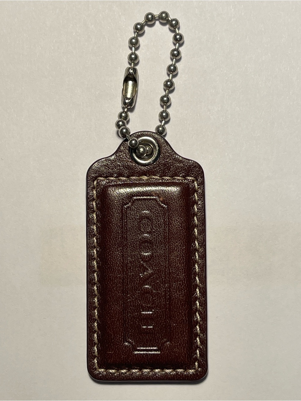 Coach Dark Brown Leather Hang Tag with Silver Ball Chain
